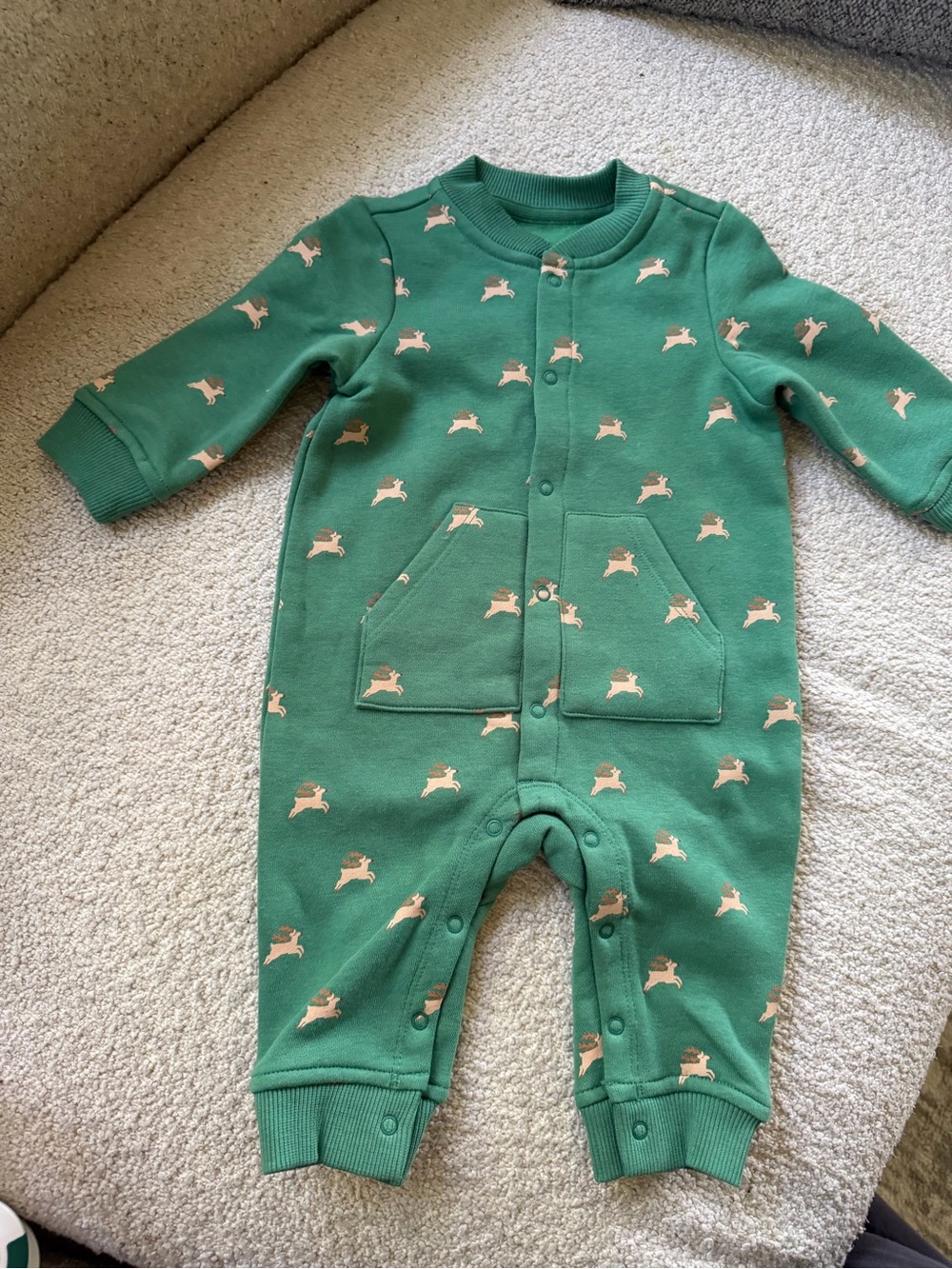 New Green Baby One-Piece Romper with Deer Print